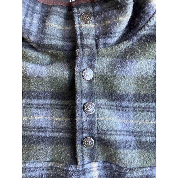 John Wayne 2XL Green & Gray Plaid Pullover Shirt With Leather Trim Wool Blend - Picture 4 of 8